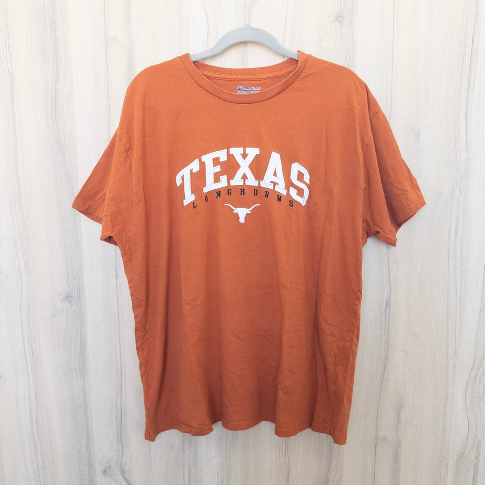 Champion Mens T-Shirt 2XL Orange Texas Longhorns Embroidered Graphic Tee College